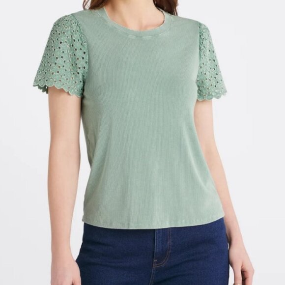 Design History Muni Eyelet Flutter Sleeve Knit Top -NWT - Picture 2 of 8